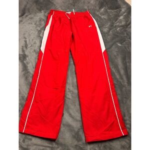 Under Armour Track Pants Men Lg Red VQUA356 Athletic Mesh Lined Side Zip Warm Up